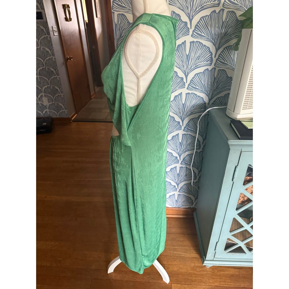 PRETTYLITTLETHINGS Ruched Green Shimmer Cut-Out Tank Dress Sz. 18 - Picture 5 of 9
